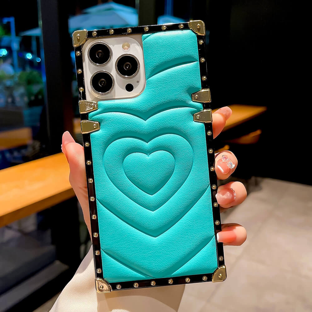 3D Heart Leather Square Phone Case for iPhone and Samsung