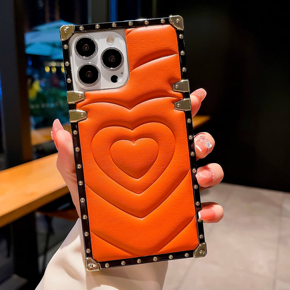 3D Heart Leather Square Phone Case for iPhone and Samsung