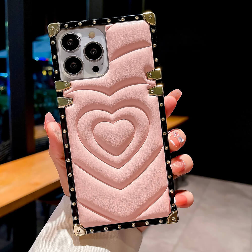 3D Heart Leather Square Phone Case for iPhone and Samsung