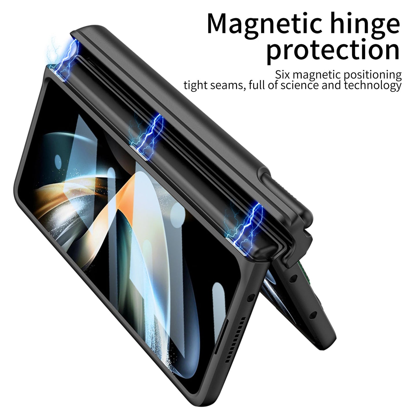 Magnetic Hinge S Pen Slot Luxury Wristband Holder Phone Case For Samsung Galaxy Z Fold4 Fold3 5G Case With Back Screen Glass Protector