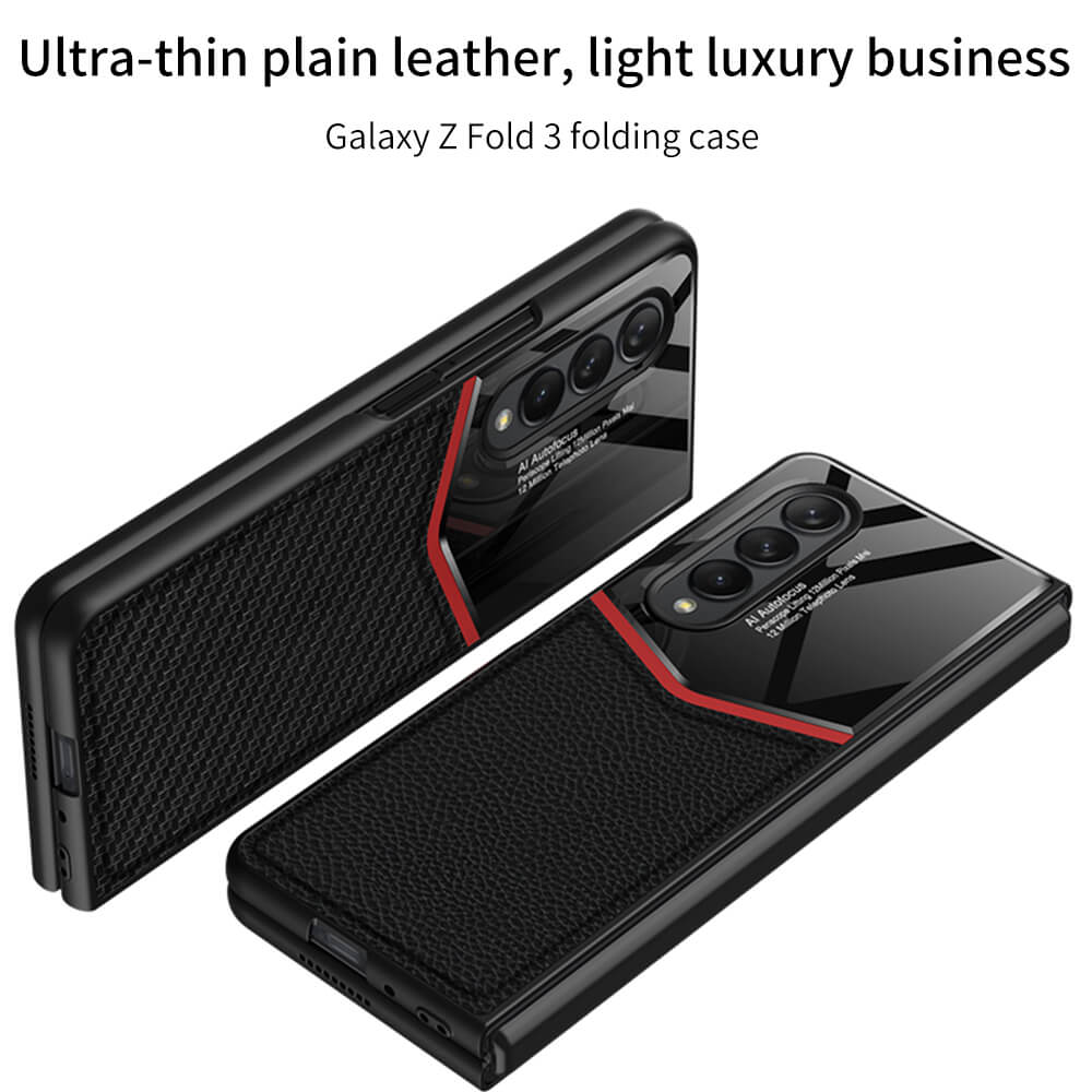 Dealggo | Ultra-thin plain leather luxury business Tempered Glass Case for Samsung Galaxy Z Fold3 5G