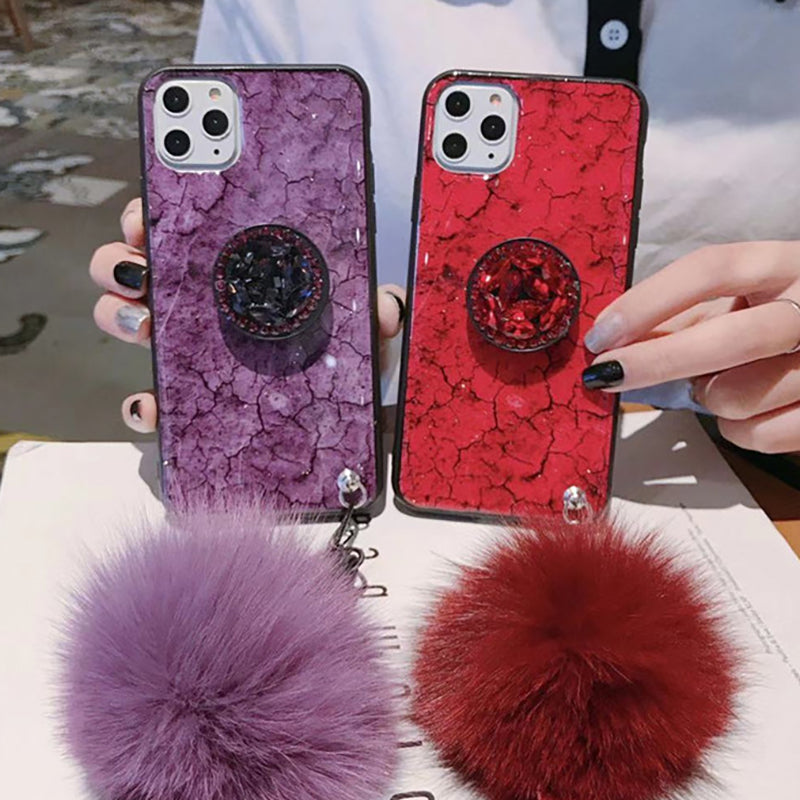 Hair Ball Airbag Bracket Diamond Case For iPhone - Dealggo.com