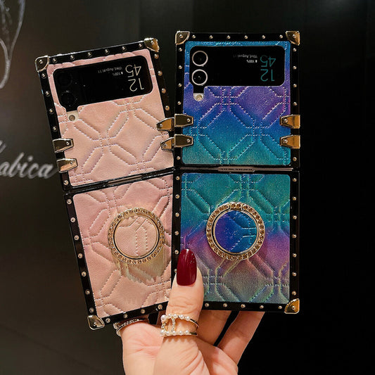 Diamond Leather Ring Phone Case for Samsung Galaxy Z Flip 3/4/5/6/7