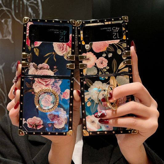 Stylish French Style Flower Ring Phone Case for Samsung Galaxy Z Flip 3/4/5/6/7
