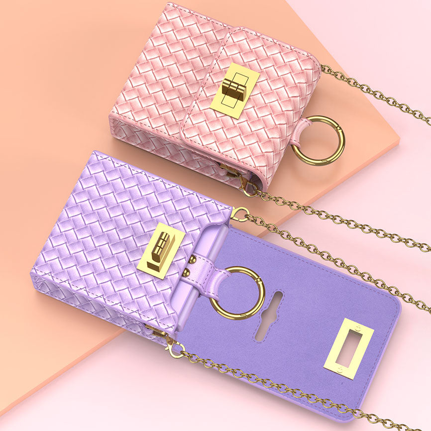 Luxury Leather Mini Phone Bag with Gold Chain For Samsung Galaxy Z Flip 3/4/5/6