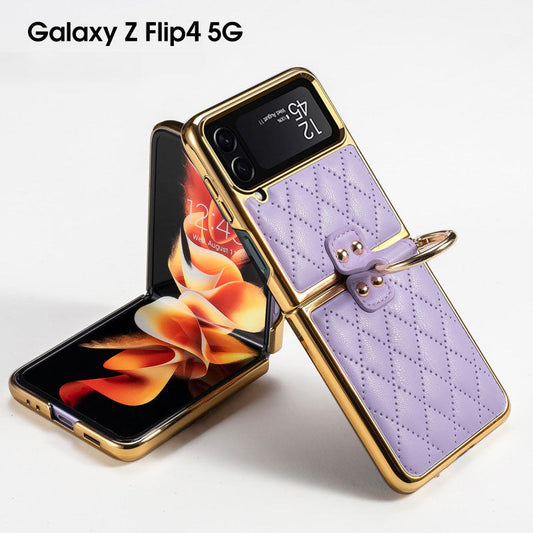 Luxury Leather Electroplating Diamond Protective Cover For Samsung Galaxy Z Flip 4 5G