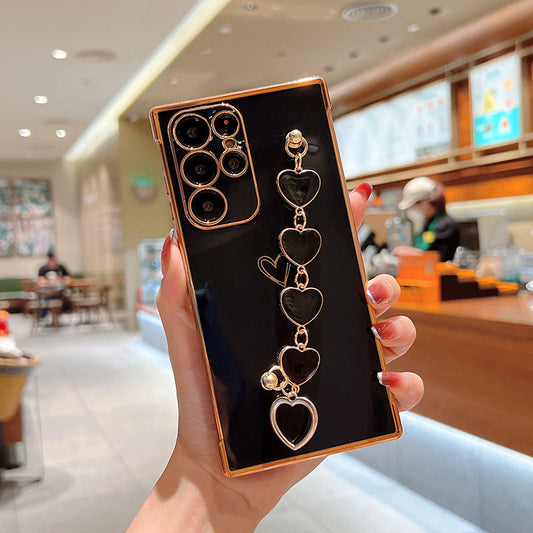 Lovely Plating Heart Bracelet Camera All-inclusive Protective Case For Samsung Galaxy S22 S21 Ultra Plus