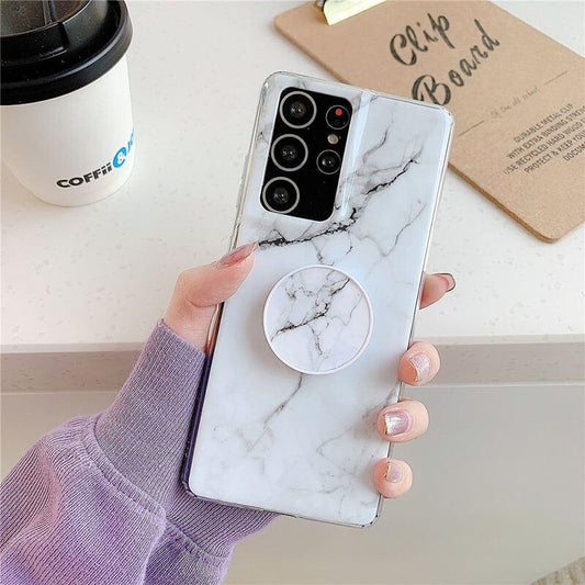 2021 Fashion Epoxy Marble Ring Bracket Case For Samsung