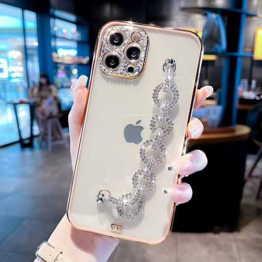 Plating Transparent Camera Glitter Diamond Bracelet Phone Case For iPhone 13 12 11 Pro Max Mini XR XS 7 8 Plus SE 2020 Soft Cover pphonecover