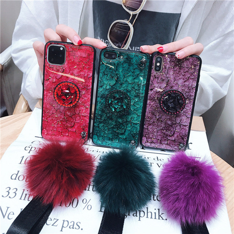 Hair Ball Airbag Bracket Diamond Case For iPhone - Dealggo.com