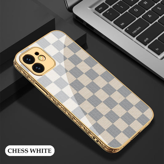 2021 Luxury Plating Anti-knock Carving Edge Protection Tempered Glass Case For iPhone - Dealggo.com