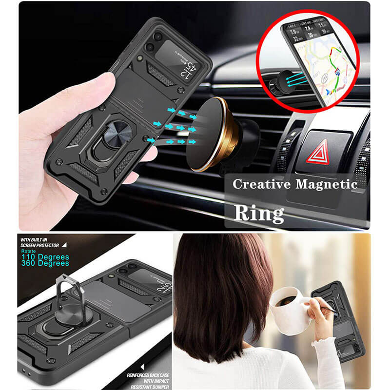 Drop Tested Cover with Magnetic Kickstand Car Mount Protective Case for Samsung Galaxy Z Flip 3 5G - GiftJupiter