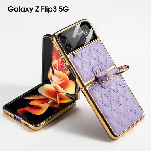 Luxury Leather Electroplating Diamond Protective Cover For Samsung Galaxy Z Flip 3 5G - GiftJupiter
