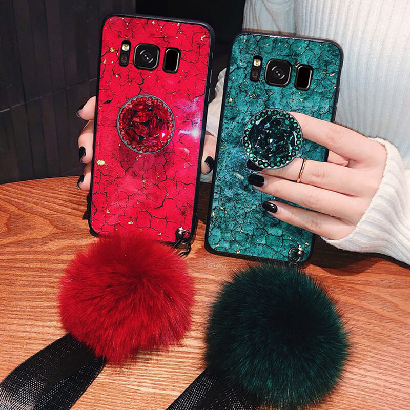Hair Ball Airbag Bracket Diamond Case For Samsung - Dealggo.com