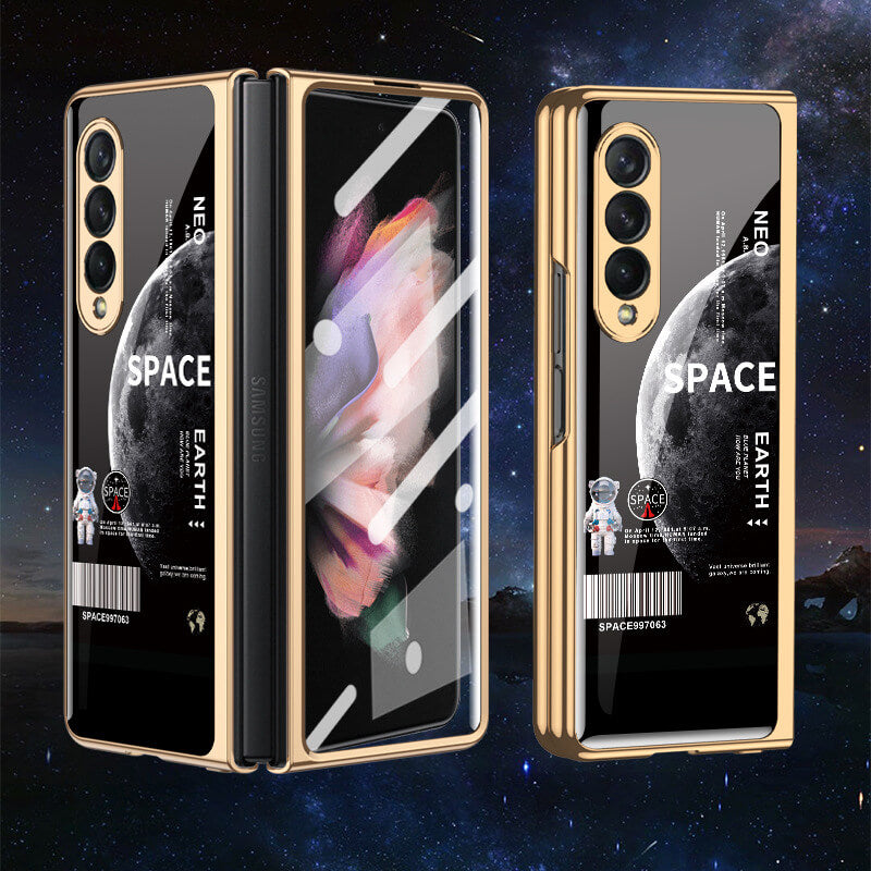 Space Gold Plating Frame Case with 9H Tempered Glass For Samsung Galaxy Z Fold4/Fold3 5G