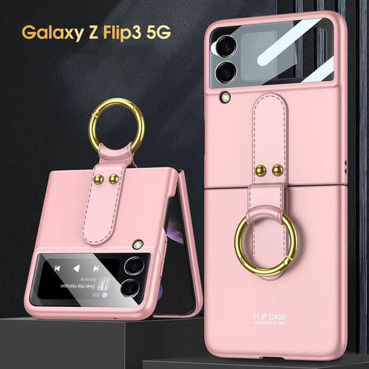 Original Back Screen Glass Matte Hard Cover With Finger-Ring For Samsung Z Flip3 5G - GiftJupiter