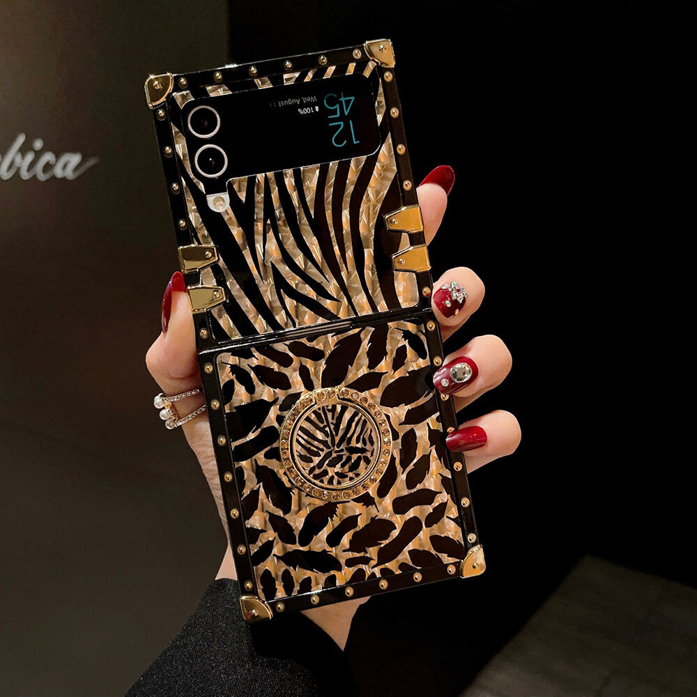 Leopard Print Ring Phone Case for Samsung Galaxy Z Flip4 Flip3
