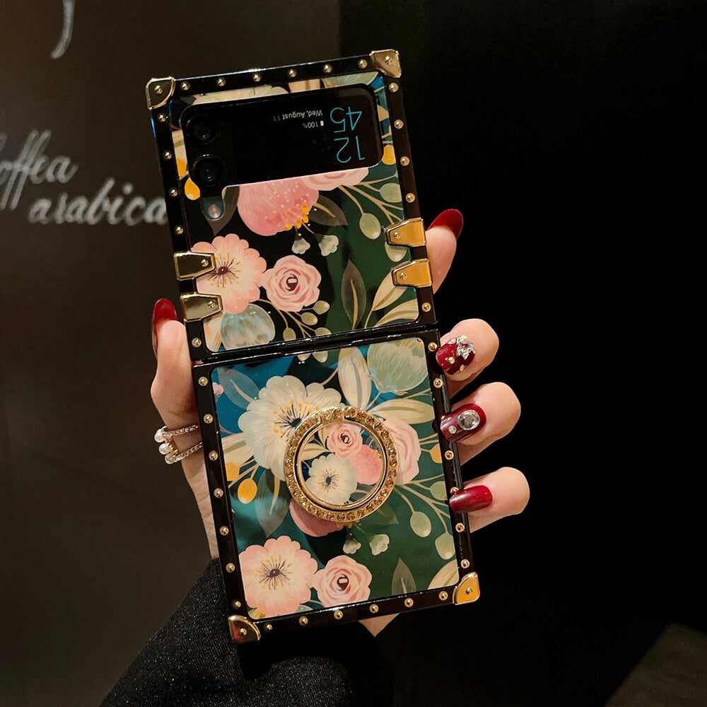 Stylish French Style Flower Ring Phone Case for Samsung Galaxy Z Flip 3/4/5/6/7
