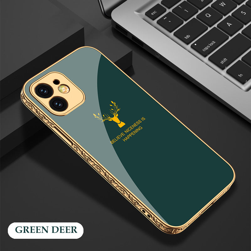 2021 Luxury Plating Anti-knock Carving Edge Protection Tempered Glass Case For iPhone - Dealggo.com