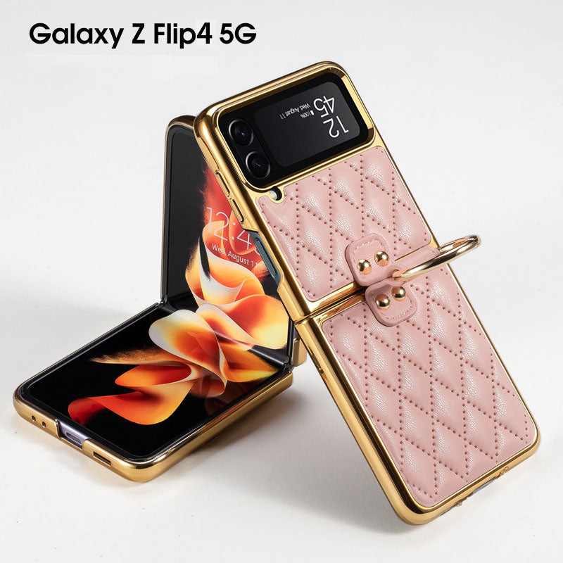 Luxury Leather Electroplating Diamond Protective Cover For Samsung Galaxy Z Flip 4 5G