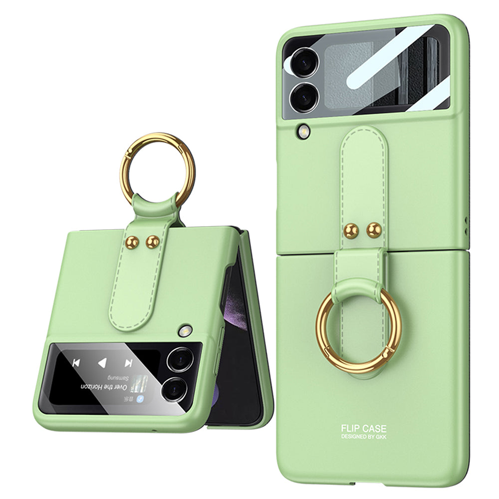 Back Screen Glass Matte Hard Cover With Ring For Samsung Galaxy Z Flip5/Flip4/Flip3