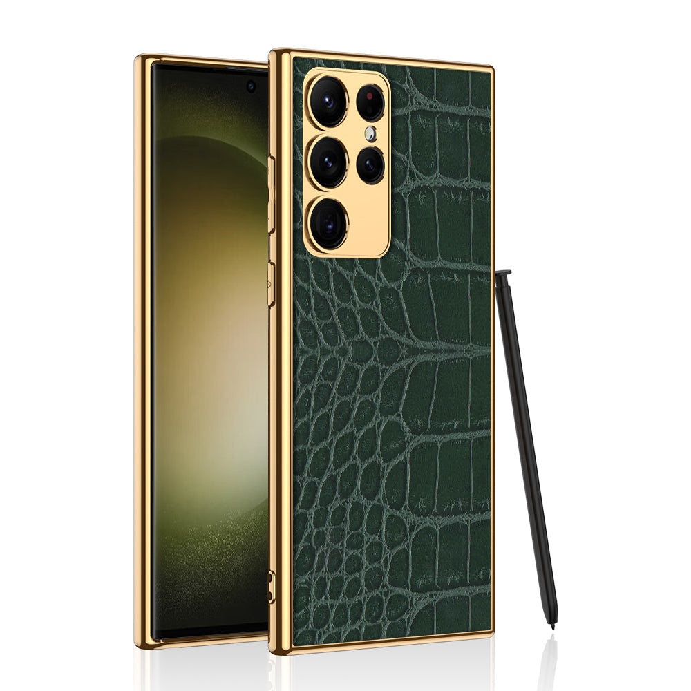 Galaxy S24/S23 Ultra Plus Electroplated Crocodile Pattern Leather Case