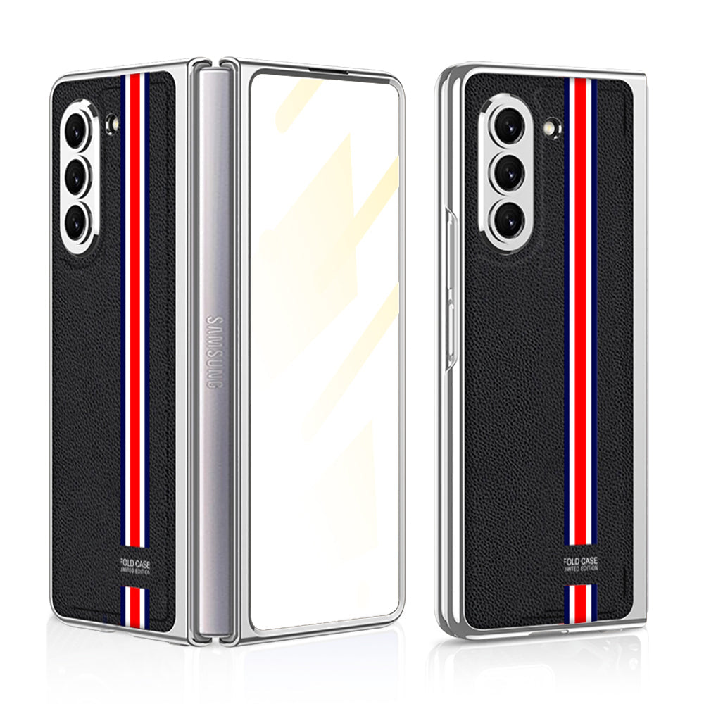 Electroplated Leather Cover with Film for Samsung Galaxy Z Fold5 / Fold4 / Fold3 / Fold2