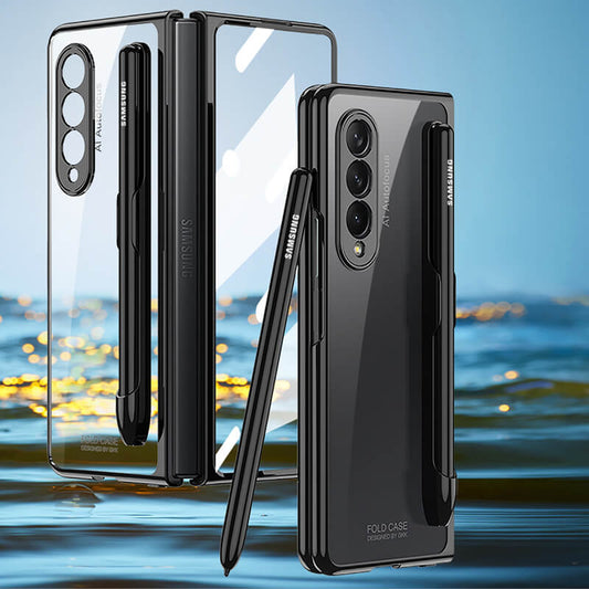 All-Inclusive Shiny Transparent Pen-Slot Phone Case For Samsung Galaxy Z Fold 3