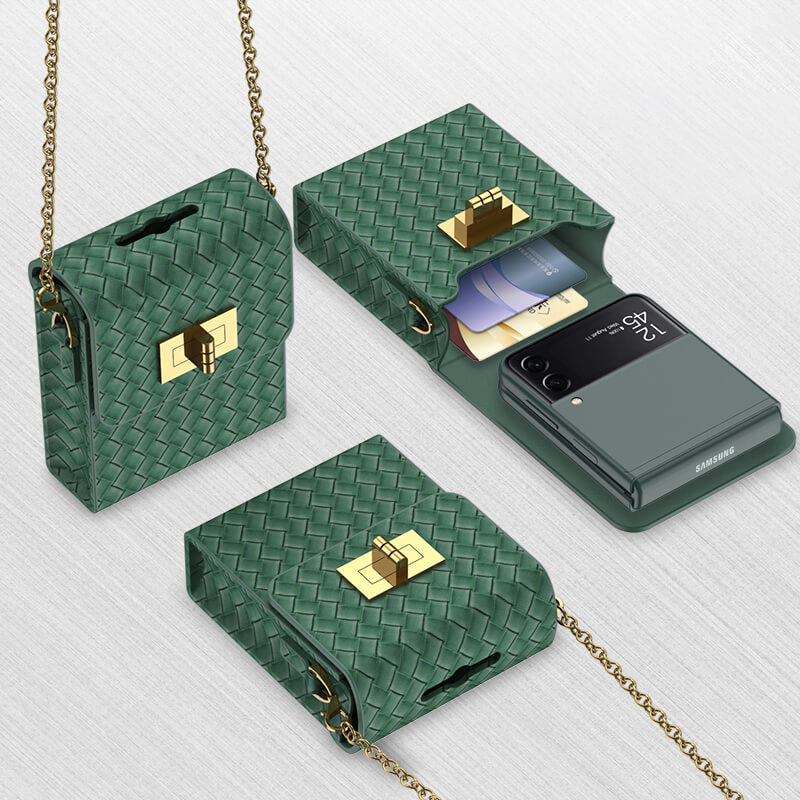 Luxury Leather Mini Phone Bag with Gold Chain For Samsung Galaxy Z Flip 3/4/5/6