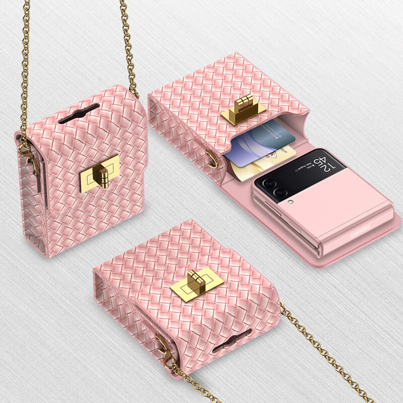 Luxury Leather Mini Phone Bag with Gold Chain For Samsung Galaxy Z Flip 3/4/5/6