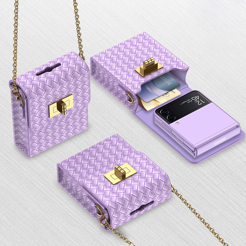 Luxury Leather Mini Phone Bag with Gold Chain For Samsung Galaxy Z Flip 3/4/5/6