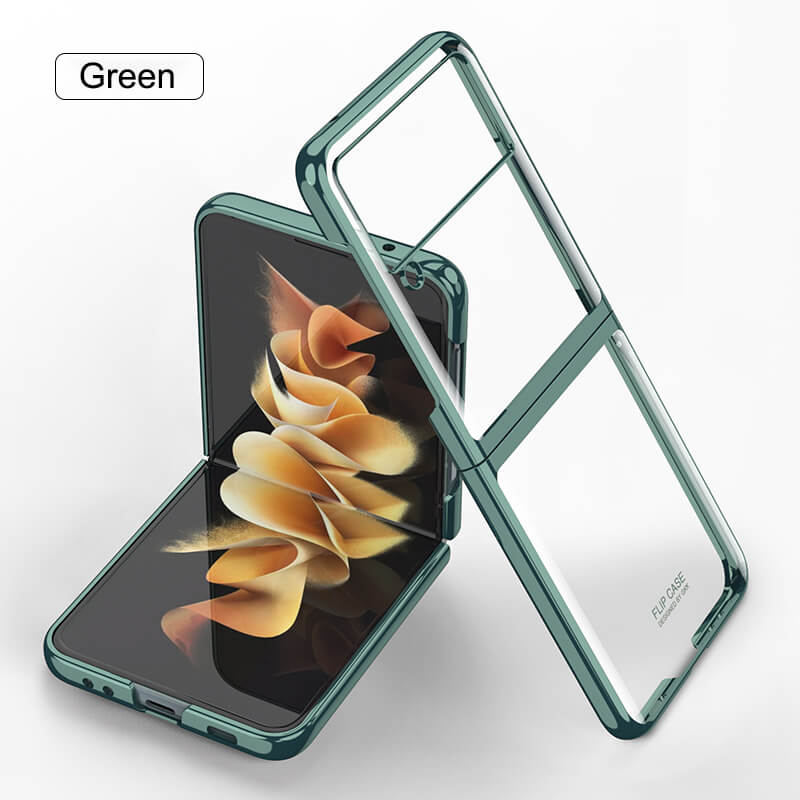 Plating Frame Transparent Back Hard Shockproof Full Protection Cover for Samsung Galaxy Z Flip3 5G - Dealggo.com