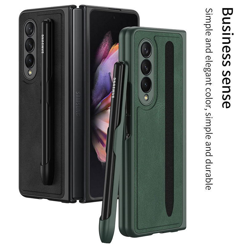Luxury Leather Cover With Velcro Pen Slot For Samsung Galaxy Z Fold 3 5G pphonecover