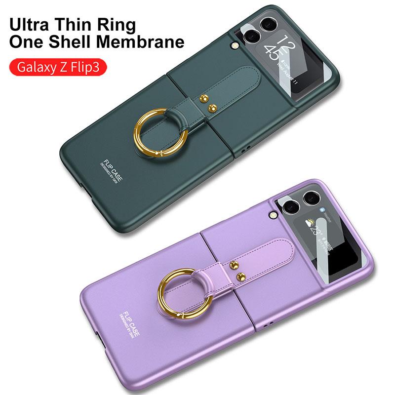 Original Back Screen Glass Matte Hard Cover With Finger-Ring For Samsung Z Flip3 5G - GiftJupiter