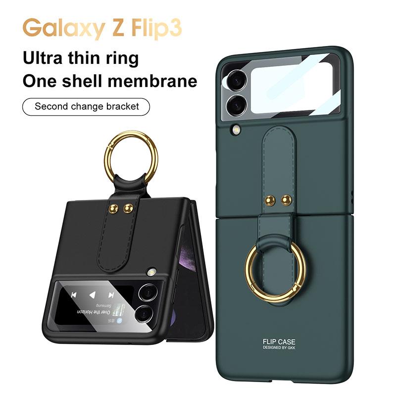 Original Back Screen Glass Matte Hard Cover With Finger-Ring For Samsung Z Flip3 5G - GiftJupiter