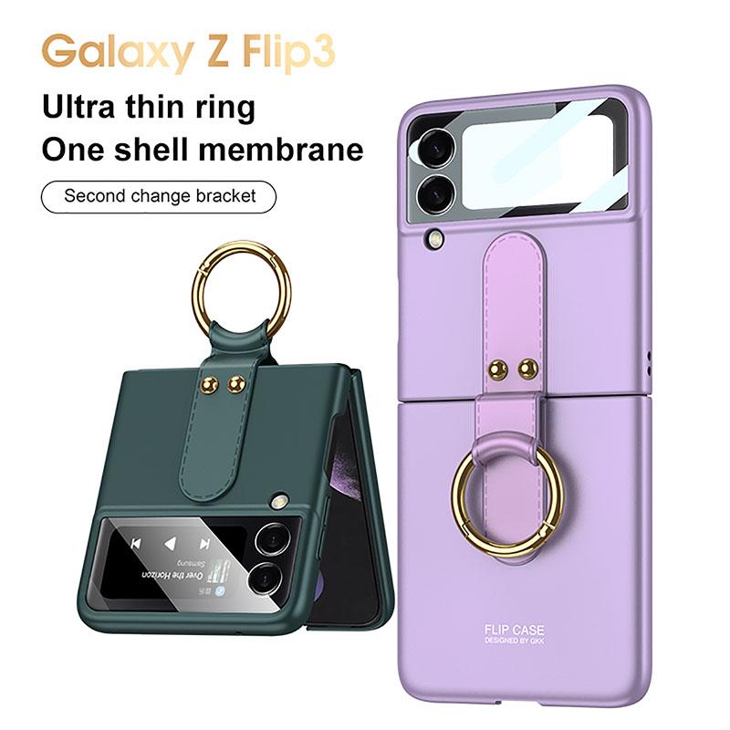Original Back Screen Glass Matte Hard Cover With Finger-Ring For Samsung Z Flip3 5G - GiftJupiter
