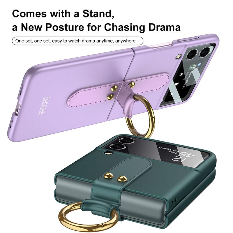 Original Back Screen Glass Matte Hard Cover With Finger-Ring For Samsung Z Flip3 5G - GiftJupiter