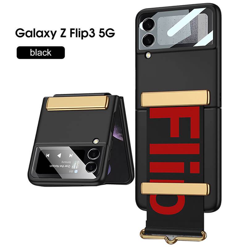 Original Leather Strap Holder Back Screen Glass Hard Cover For Samsung Z Flip 3 5G - GiftJupiter