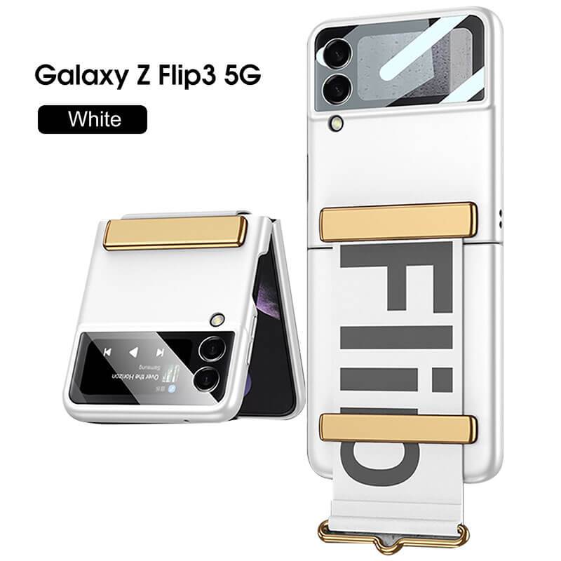 Original Leather Strap Holder Back Screen Glass Hard Cover For Samsung Z Flip 3 5G - GiftJupiter