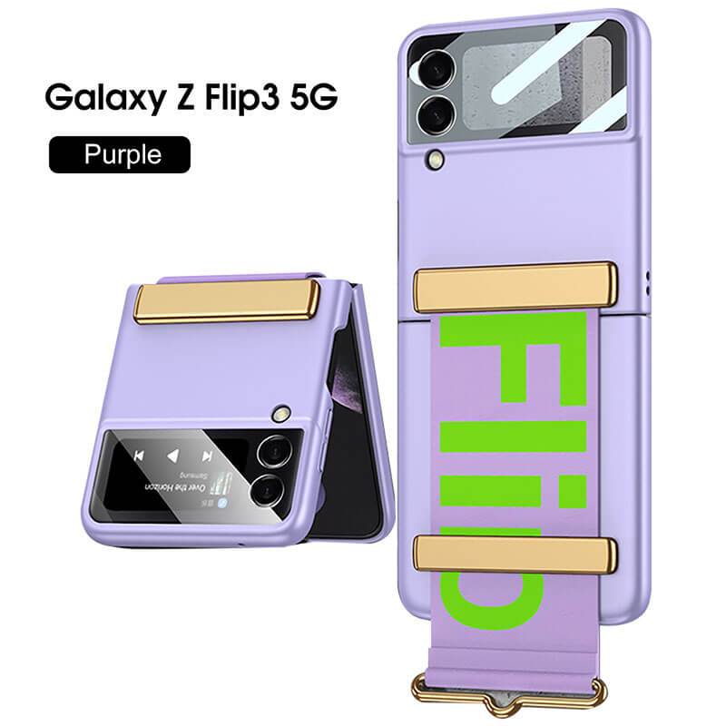 Original Leather Strap Holder Back Screen Glass Hard Cover For Samsung Z Flip 3 5G - GiftJupiter