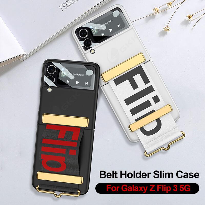 Original Leather Strap Holder Back Screen Glass Hard Cover For Samsung Z Flip 3 5G - GiftJupiter