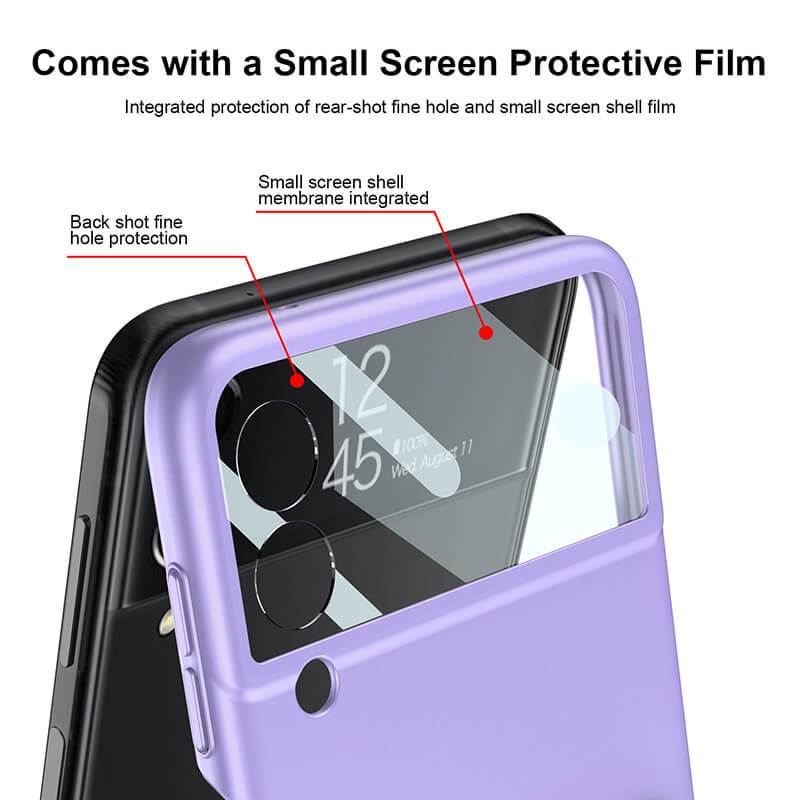 Original Leather Strap Holder Back Screen Glass Hard Cover For Samsung Z Flip 3 5G - GiftJupiter