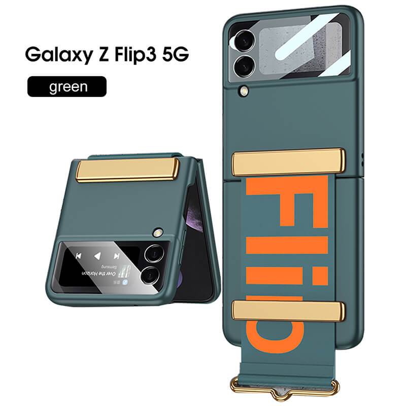 Original Leather Strap Holder Back Screen Glass Hard Cover For Samsung Z Flip 3 5G - GiftJupiter