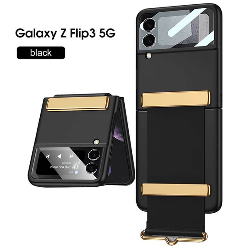 Original Leather Strap Holder Back Screen Glass Hard Cover For Samsung Z Flip 3 5G - GiftJupiter