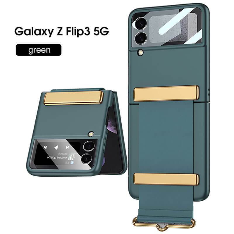 Original Leather Strap Holder Back Screen Glass Hard Cover For Samsung Z Flip 3 5G - GiftJupiter