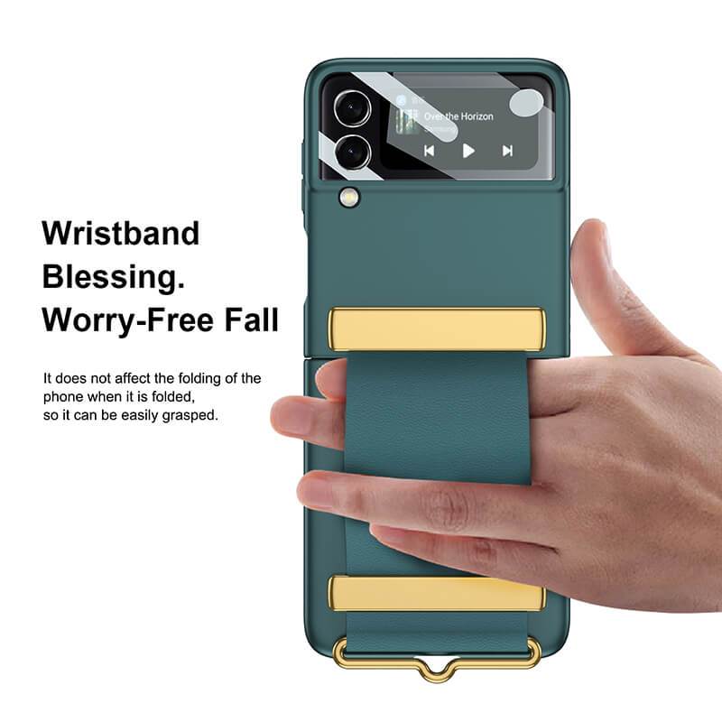 Original Leather Strap Holder Back Screen Glass Hard Cover For Samsung Z Flip 3 5G - GiftJupiter