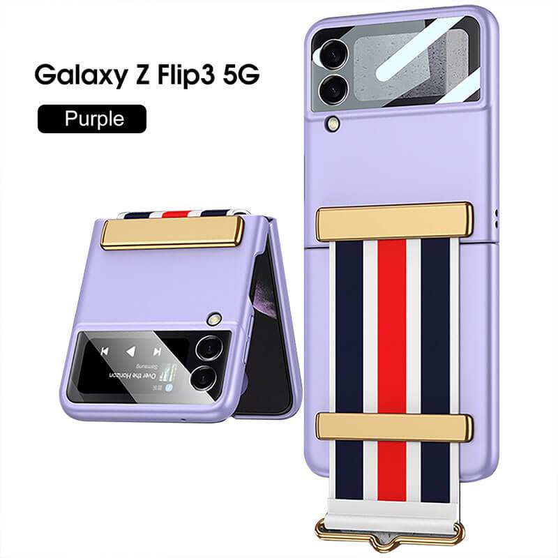 Original Leather Strap Holder Back Screen Glass Hard Cover For Samsung Z Flip 3 5G - GiftJupiter