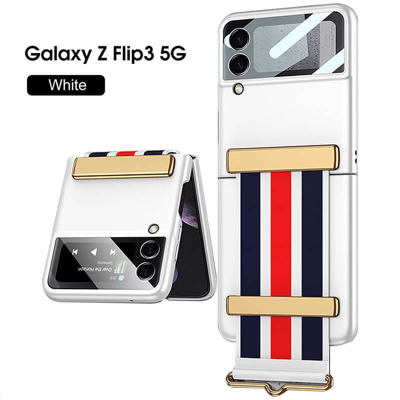 Original Leather Strap Holder Back Screen Glass Hard Cover For Samsung Z Flip 3 5G - GiftJupiter