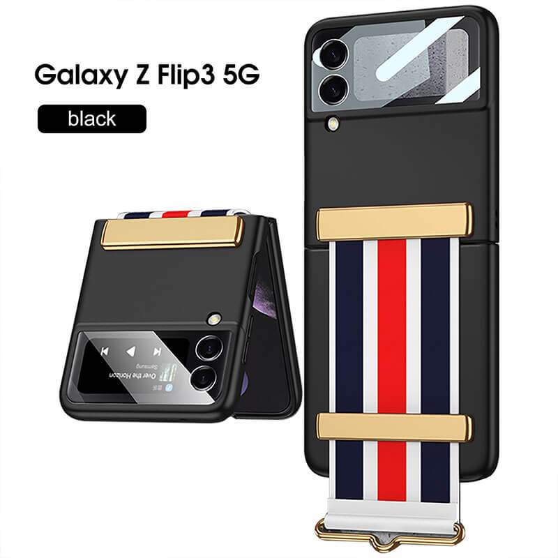 Original Leather Strap Holder Back Screen Glass Hard Cover For Samsung Z Flip 3 5G - GiftJupiter