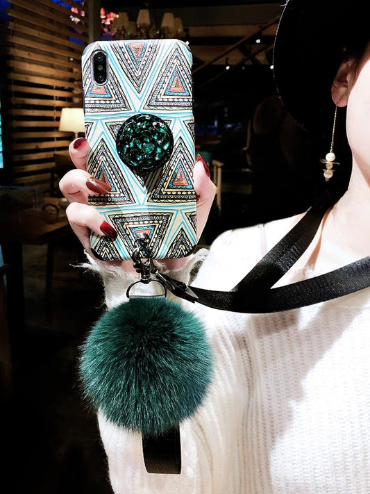 Fox Hair Ball Bohemian Folk-custom Airbag Bracket iPhone case - Dealggo.com